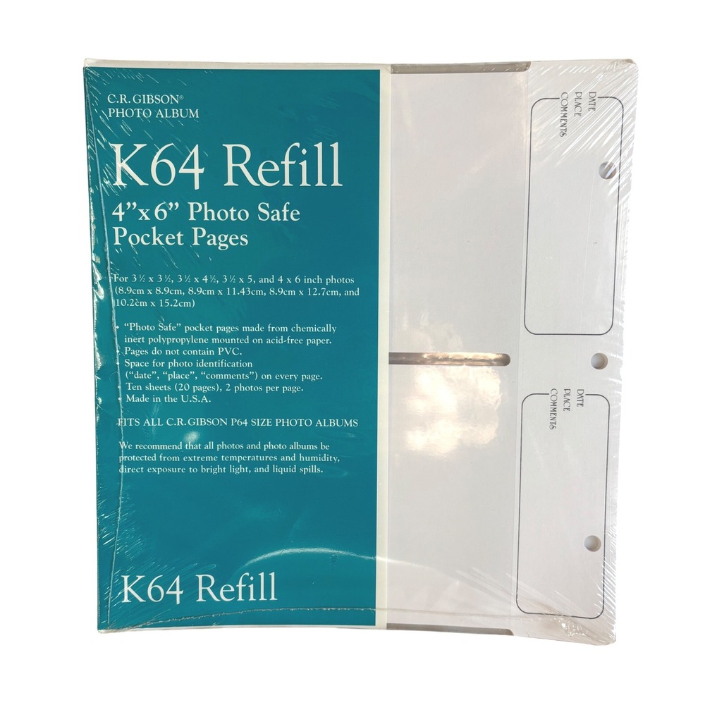 CR GIBSON K64 Refill 4x6 Photo‎ Safe Pocket Pages Album Pages 10 Sheets NEW